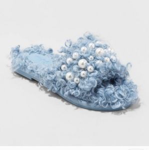 Girls' Adeline Slip-On Embellished Pearl Fuzzy Slide Slippers - Cat & Jack™ Blue